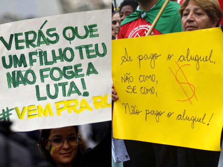 Cartazes levados &agrave; manifesta&ccedil;&otilde;es na avenida Paulista e no Cap&atilde;o Redondo mostram diferen&ccedil;as em demandas 