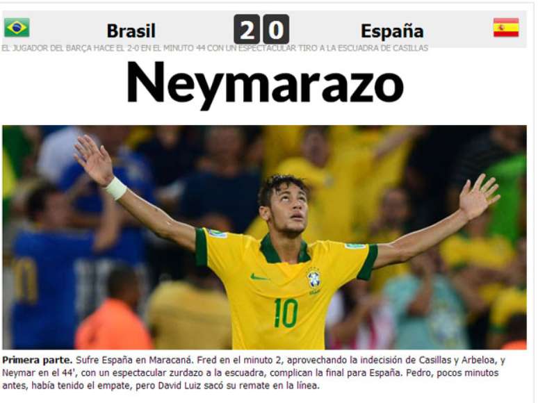 <p>Marca resumiu a partida em Neymarazo e Maracantazo</p>