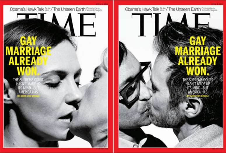 <p>Em março, a revista Time publicou capas com beijos entre pessoas do mesmo sexo em apoio ao casamento gay nos EUA</p>