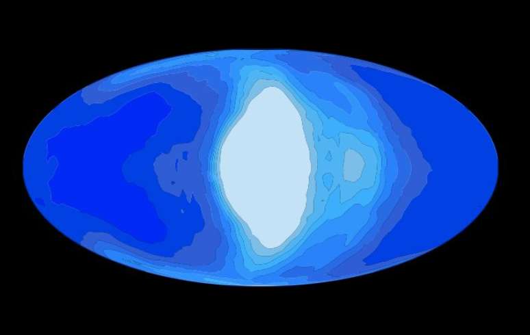 <p>Ilustra&ccedil;&atilde;o mostra uma simulada cobertura de nuvens (em branco) sobre um planeta (azul) orbitando uma estrela an&atilde;-vermelha: condi&ccedil;&otilde;es podem ajudar sistema a abrigar vida ao gerar calor</p>