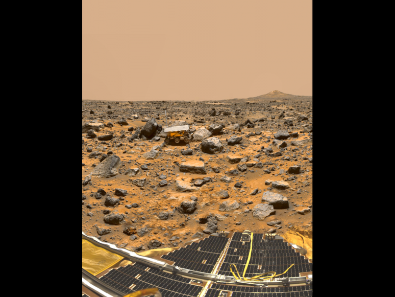 <p>Mars Pathfinder enviou com sucesso sua primeira transmiss&atilde;o em 1997; acima, uma das&nbsp;imagens</p>