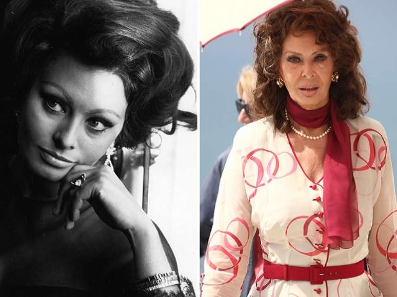 Sophia Loren em 1965 e em foto da &uacute;ltima quinta (4), no set de seu novo filme