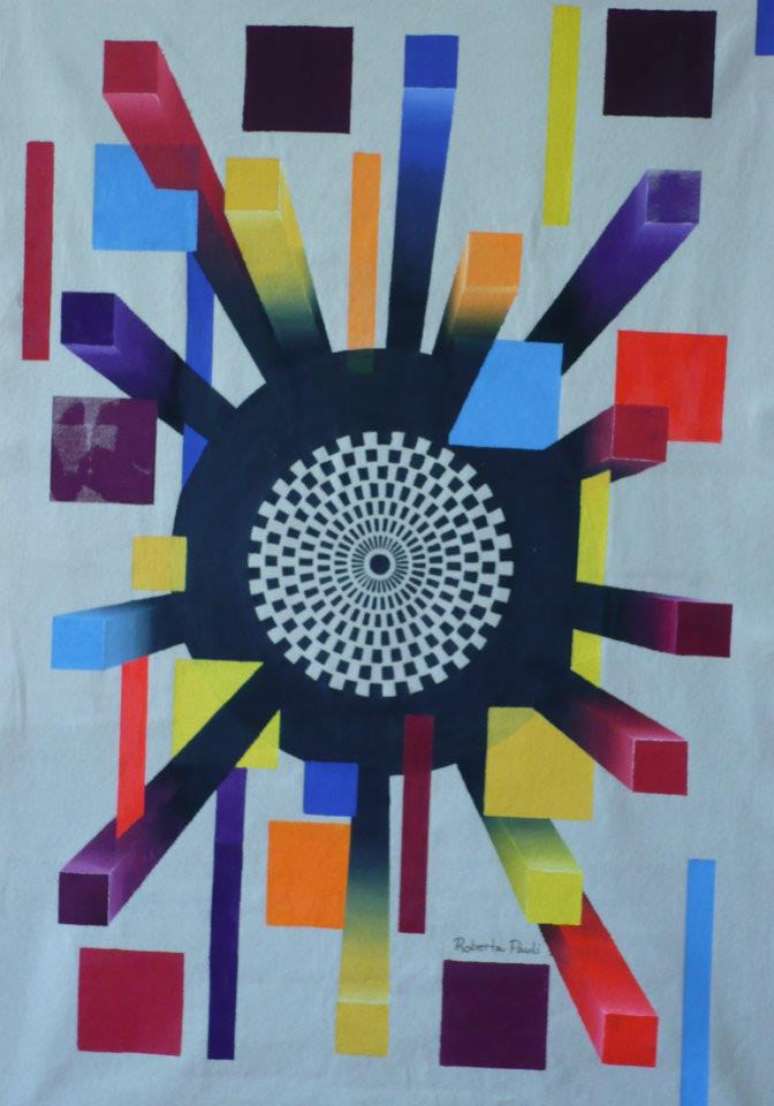 Na tela que batizou como "Divino", Roberta garante ter recebido dois sinais do al&eacute;m que a fizeram rever suas cren&ccedil;as: a face de Jesus Cristo e o sinal da cruz, que, segundo ela, surgiram do dia para a noite