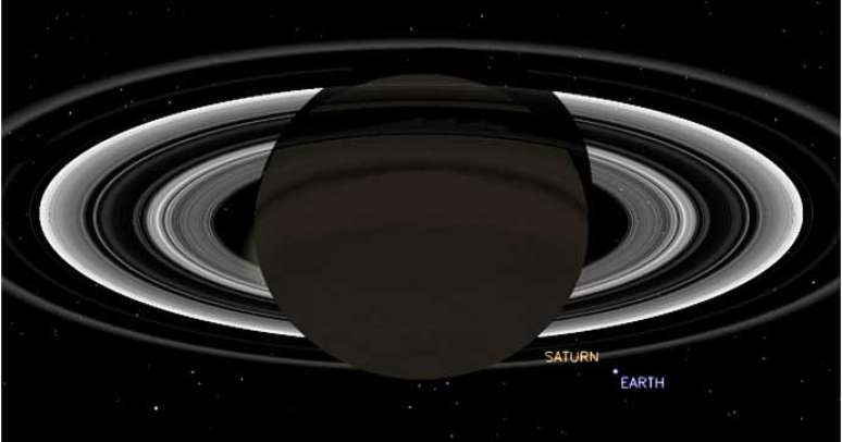 Simulação mostra como deve ser a vista da Cassini ao fazer o registro da Terra a partir de Saturno