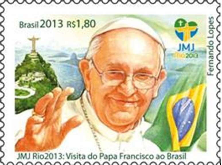 Para celebrar a visita do papa Francisco ao Brasil durante a realização da Jornada Mundial da Juventude (JMJ) no Rio de Janeiro, os Correios colocarão em circulação, na terça-feira (23) um selo comemorativo, com a imagem do Pontífice