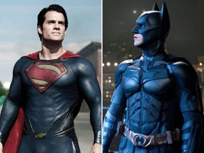 Henry Cavill em montagem com Christian Bale; heróis se encontrarão em longa que será lançado em 2015