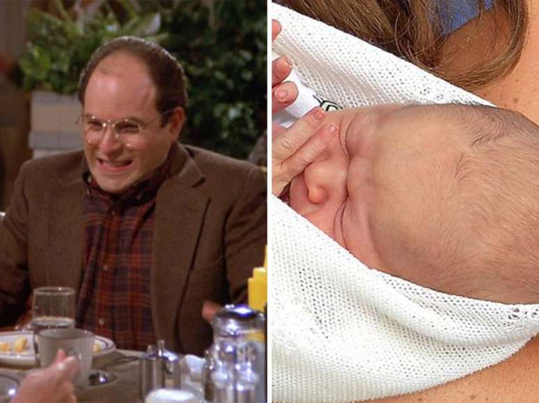<p>O enfezado George Louis Costanza, interpretado por Jason Alexander, e o beb&ecirc; George Louis Alexander</p>