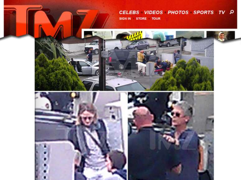 Imagens publicadas pelo site TMZ mostram batida; no detalhe, Foster (à esquerda) e Curtis