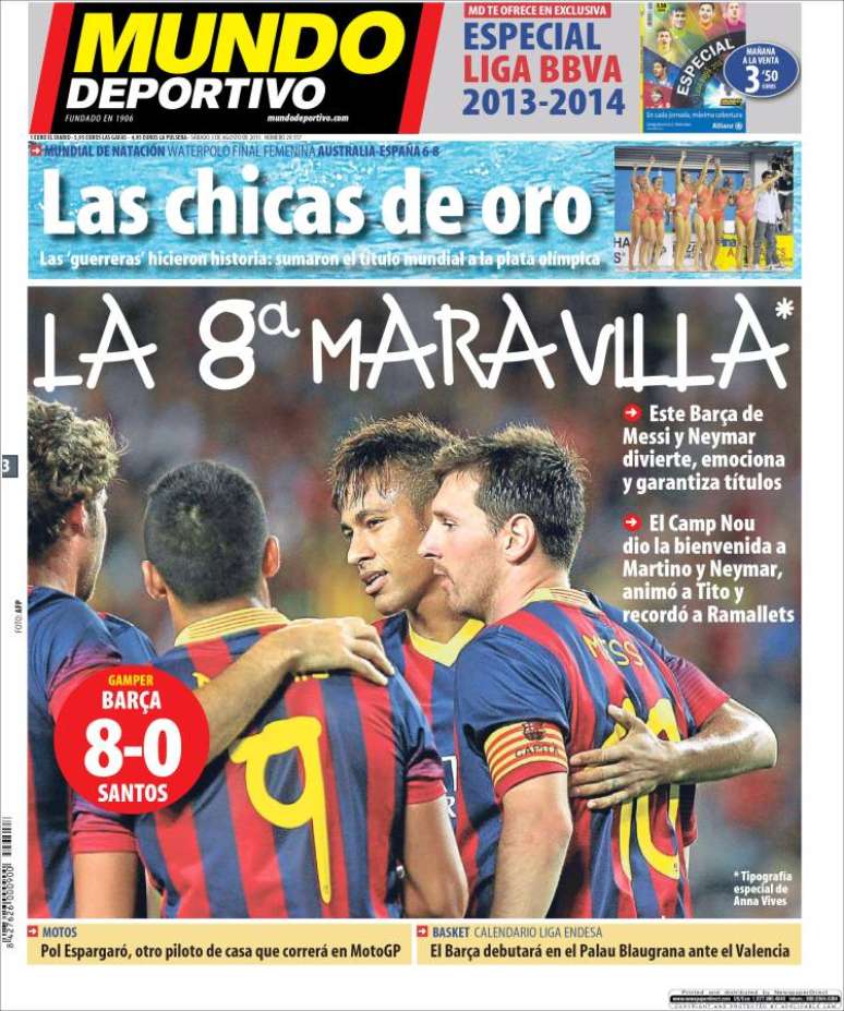 <p>Capa do jornal espanhol Mundo Deportivo deste sábado</p>