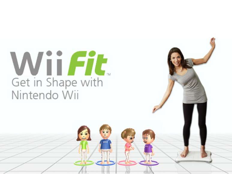 Lançado em 2008, o Wii Fit é um jogo que contém uma prancha de exercícios, onde o usuário sobe para jogar mini-games com o corpo