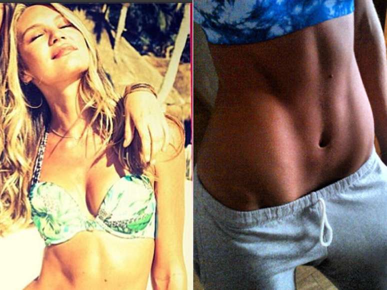 <p>Em novembro de 2012, a modelo sul-africana Candice Swanepoel, uma das angels da Victorias Secret, ganhou os holofotes ao publicar foto no Instagram com uma barriga t&atilde;o sequinha que rendeu coment&aacute;rios dos seguidores por excesso de magreza. Desde ent&atilde;o, come&ccedil;ou uma onda nas redes sociais em busca da "barriga negativa" da top</p>