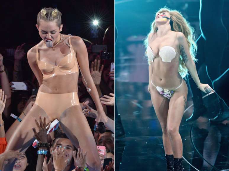 <p>As cantoras Miley Cyrus e Lady Gaga ousaram no visual em suas apresentações na edição de 2013 do VMA (Video Music Awards), no dia 25 de agosto, em Nova York; Elas subiram ao palco para seus respectivos shows sensualíssimas, usando lingeries que roubaram a cena; veja mais fotos do evento realizado anualmente pela MTV americana</p>