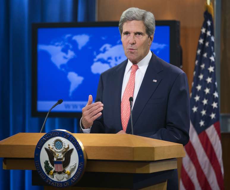 O secretário de Estado americano, John Kerry, em pronunciamento à imprensa sobre o uso de armas químicas na Síria