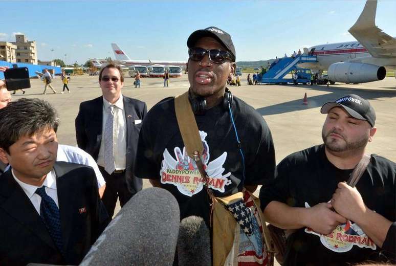 O extravagante ex-jogador de basquete Dennis Rodman chegou nesta terça-feira à Coreia do Norte para uma visita de cinco dias, a segunda neste ano, mas disse que não pretende negociar a libertação de um missionário norte-americano. 3/09/2013.