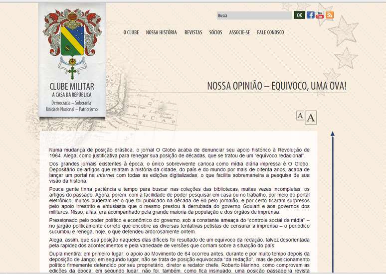 O Clube Militar publicou o comunicado em seu site