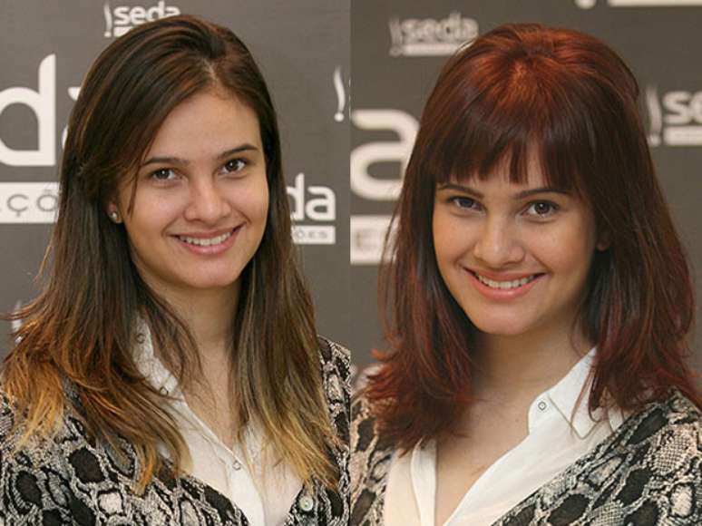 O visual de Camila Rezende Scarano, de 22 anos, ganhou modernidade com o tom ruivo no lugar das californianas e o corte repicado com franja
