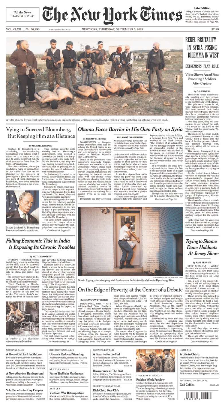 A capa desta quinta-feira do jornal New York Times