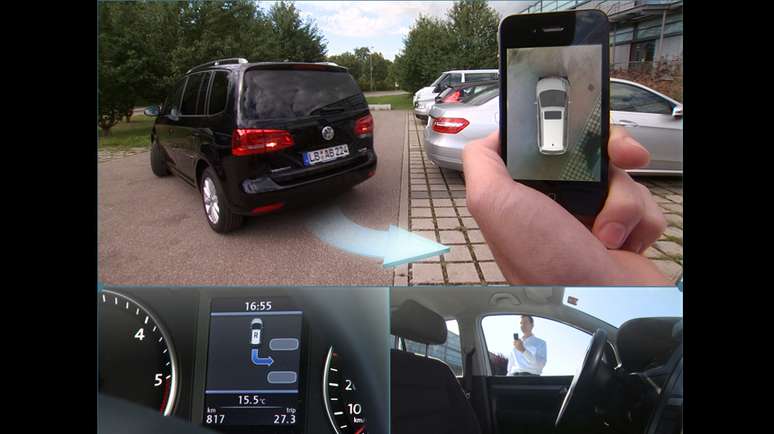 <p>Com Valeo Park4U, motorista deixe seu carro na entrada de um estacionamento e determina, pelo smartphone, que ele procure uma vaga para estacionar</p>