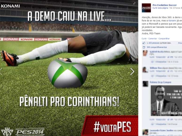 <p>PES havia feito brincadeira depois da queda da rede Xbox Live</p>