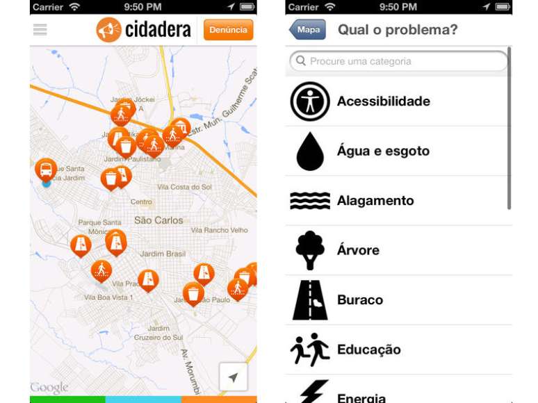 Aplicativo Cidadera está disponível para iOS e Android e permite fazer denúncias de problemas urbanos