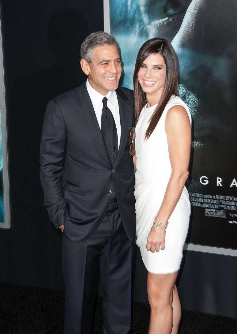 <p>George Clooney e Sandra Bullock estiveram na première de 'Gravity', em NY</p>