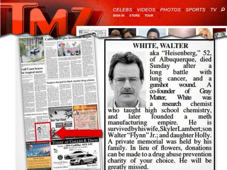 <p>Reprodu&ccedil;&atilde;o de p&aacute;gina do&nbsp;Albuquerque Journal publicada pelo site americano TMZ</p>