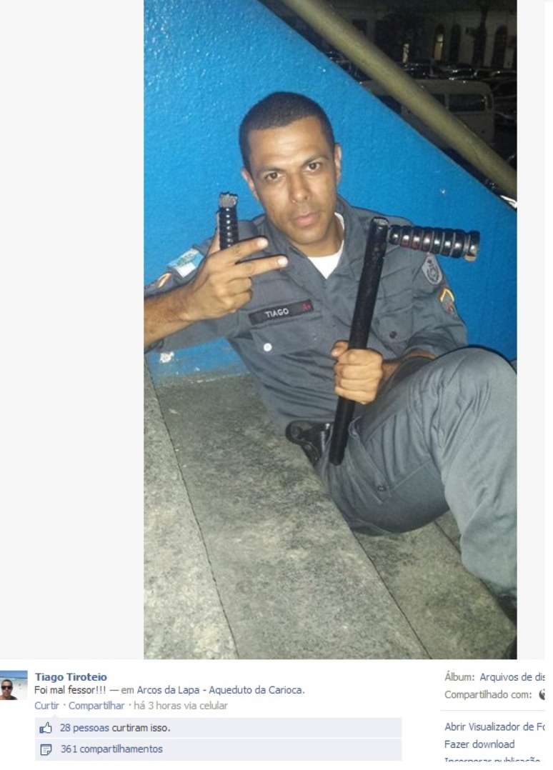 Foto que circula nas redes sociais mostra PM com cassetete quebrado: "foi mal, fessor"