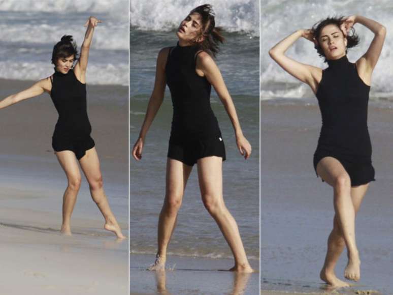 A atriz Maria Casadevall, a Patr&iacute;cia da novela Amor &agrave; Vida, foi fotografada na praia da Barra da Tijuca, no Rio de Janeiro, enquanto dan&ccedil;ava sozinha pela areia