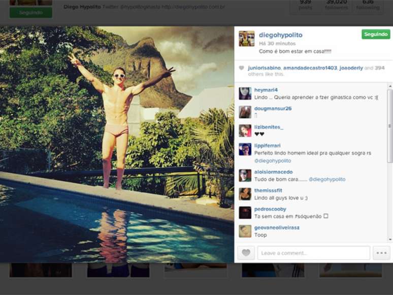 Diego Hyp&oacute;lito curte folga em casa, no Rio de Janeiro