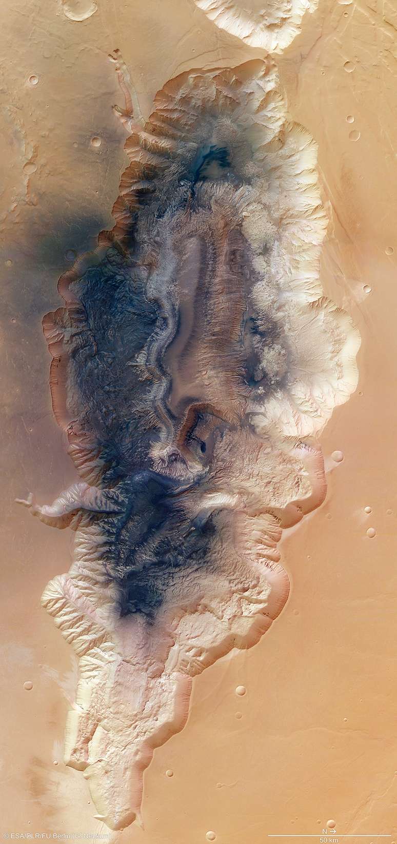Mosaico divulgado pela ESA mostra em detalhes o Hebes Chasma, em Marte