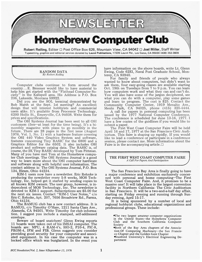 Imagem mostra uma newsletter do clube datada de 1976