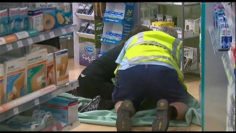 Policiais jogaram uma coberta e depois seguraram o animal, que estava ferido