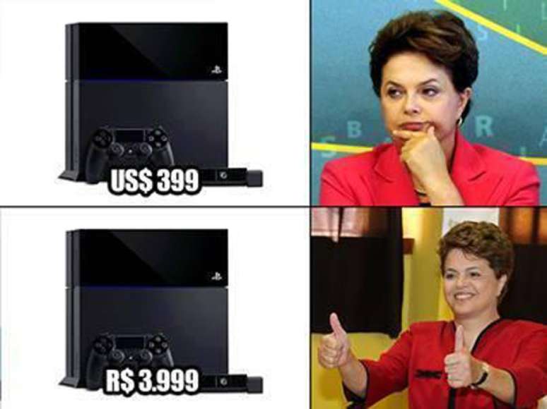 <p>Após a Sony Computer Entertainment America anunciar nesta quinta-feira (17) que o PlayStation 4 irá custar R$ 3.999 no Brasil, internautas utilizaram as redes sociais para criticar o alto custo do aparelho; a presidente Dilma Rousseff não foi poupada</p>