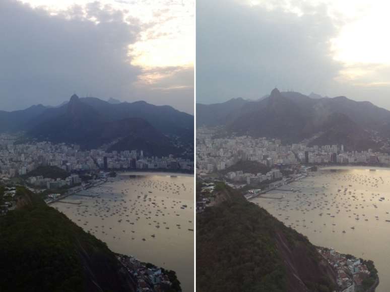 Imagem do Pão de Açucar registrada pelos smartphones da Samsung (à esq.) e da Nokia