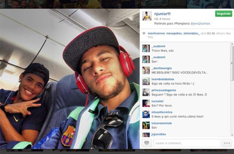 Neymar postou foto ao lado de Jonathan dos Santos