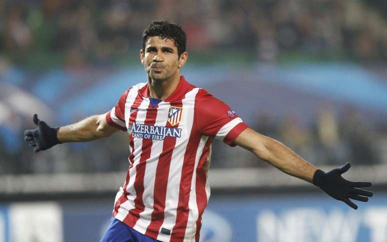 <p>Diego Costa comemora gol do Atlético de Madri contra o Austria Vienna.</p>