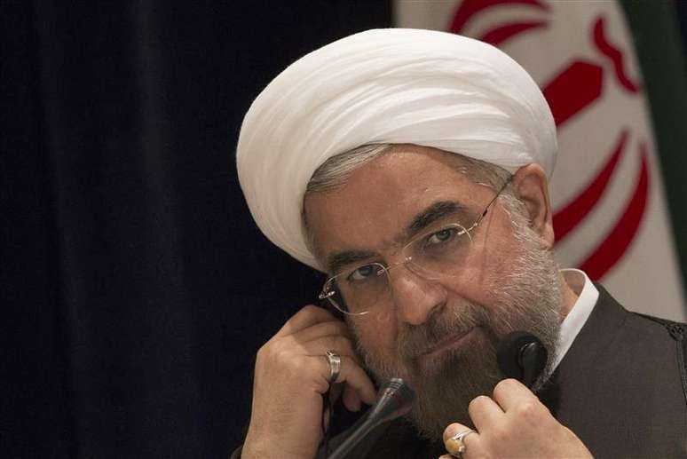 O presidente do Irã, Hassan Rouhani, durante coletiva de imprensa em Nova York, em setembro. Neste sábado o presidente afirmou que não desistirá de seu programa nuclear, após negociações de potências mundiais para conter o programa falharem. 27/09/2013