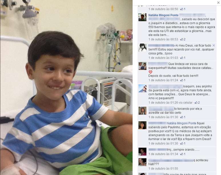 Em 1º de outubro, a mãe de Joaquim publicou uma foto do menino no hospital, quando foi descoberto que ele possuía diabetes