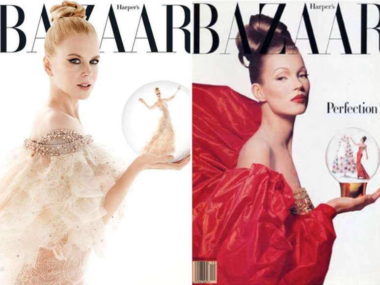 <p>Nicole Kidman reproduz capa estrelada por Kate Moss no ano de 1992</p>