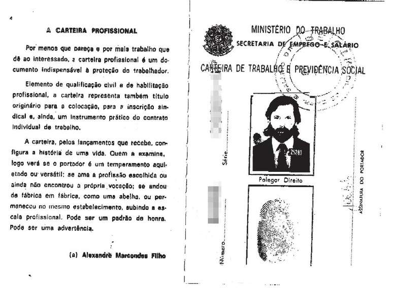 Reprodução da carteira de trabalho do ex-ministro da Casa Civil José Dirceu