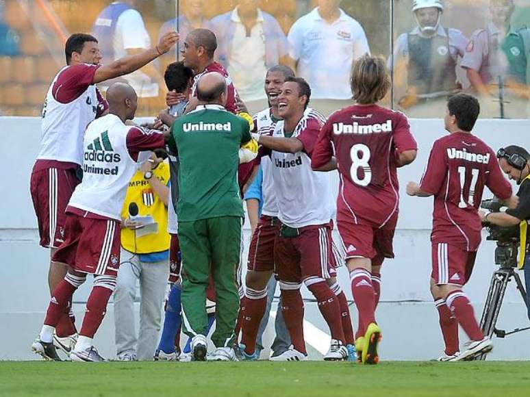 Fluminense comemora gol marcado contra o Palmeiras