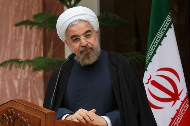 <p>O presidente do Irã, Hassan Rouhani, durante conversa com jornalistas</p>