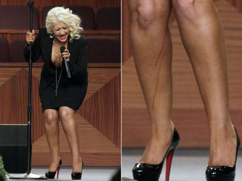 <p>Christina Aguilera gerou polêmica ao deixar o bronzeado escorrer durante apresentação</p>