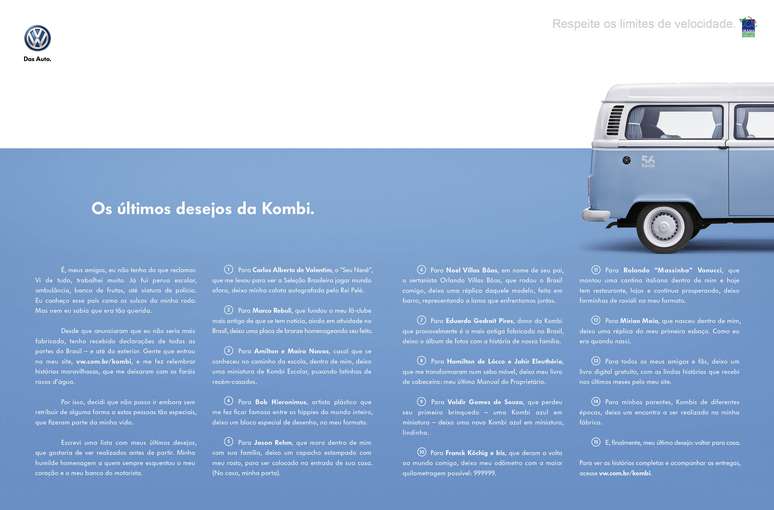 Kombi deixa lista de últimos desejos em "testamento"