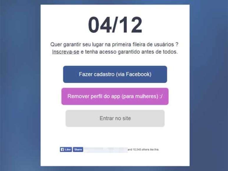 Para sair do serviço e não serem avaliadas, mulheres devem fazer login com o Facebook