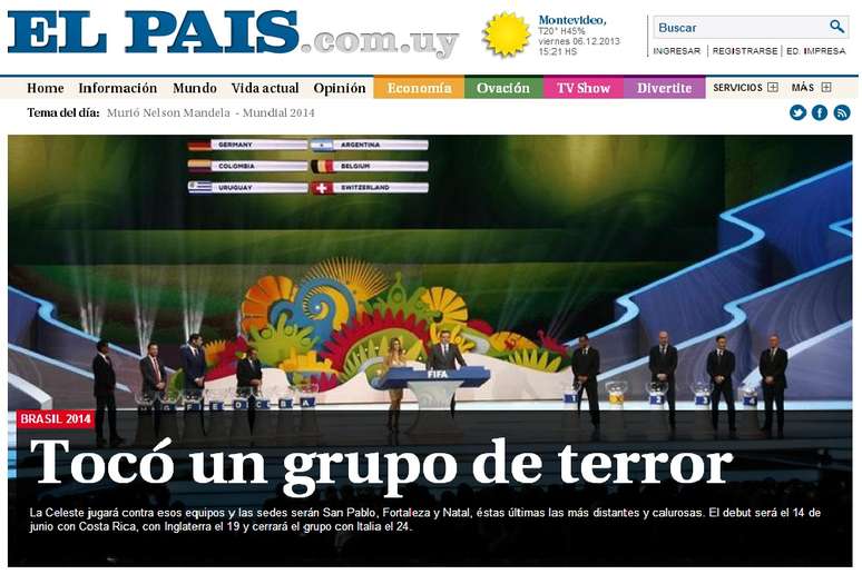 El País lamentou grupo do Uruguai na Copa
