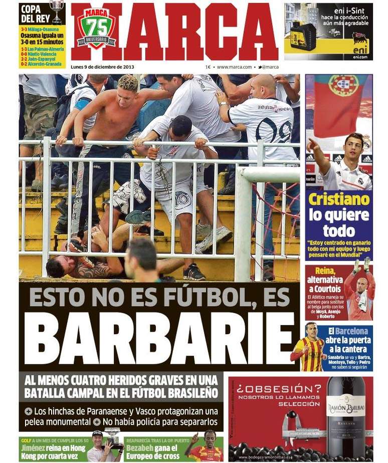 Na Espanha, jornal Marca estampa briga na capa