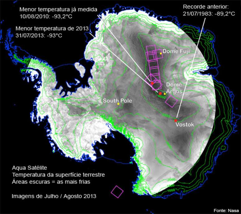 Nasa registra a menor temperatura de todos os tempos em região da Antártida: -93°C