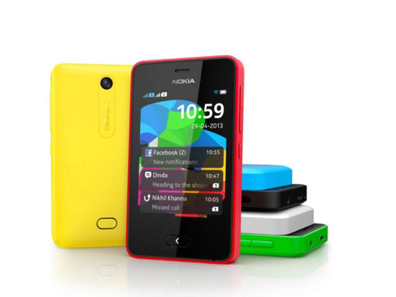 Celular modelo Asha 501, com plataforma Asha, tela de 3, dual SIM e câmera de 3.2 megapixels. Da Nokia. Por 299. SAC: 0800 8866-542