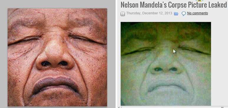 <p>Suposta imagem de Mandela morto que circula nas redes sociais</p>